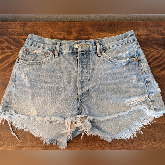 Agolde Blue Jean Shorts Distressed High-Waisted - Picture 1 of 7